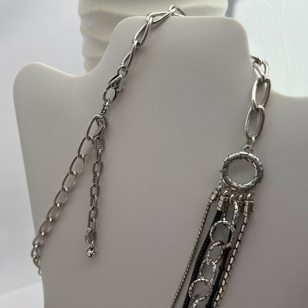 𝅺Brighton Pebble Cascade Layered Multi Strand Silver Necklace - Picture 10 of 12